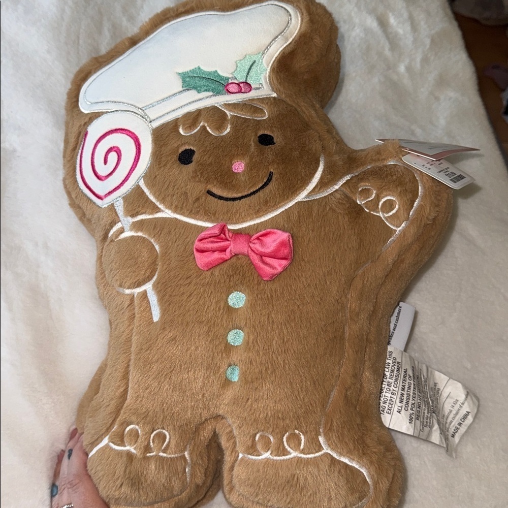 Cupcakes and Cashmere Christmas Faux Fur Gingerbread lollipop Boy Pillow 🍭 - Picture 2 of 11